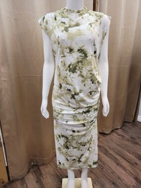 Sleeveless Olive Tie-Dye Midi Dress